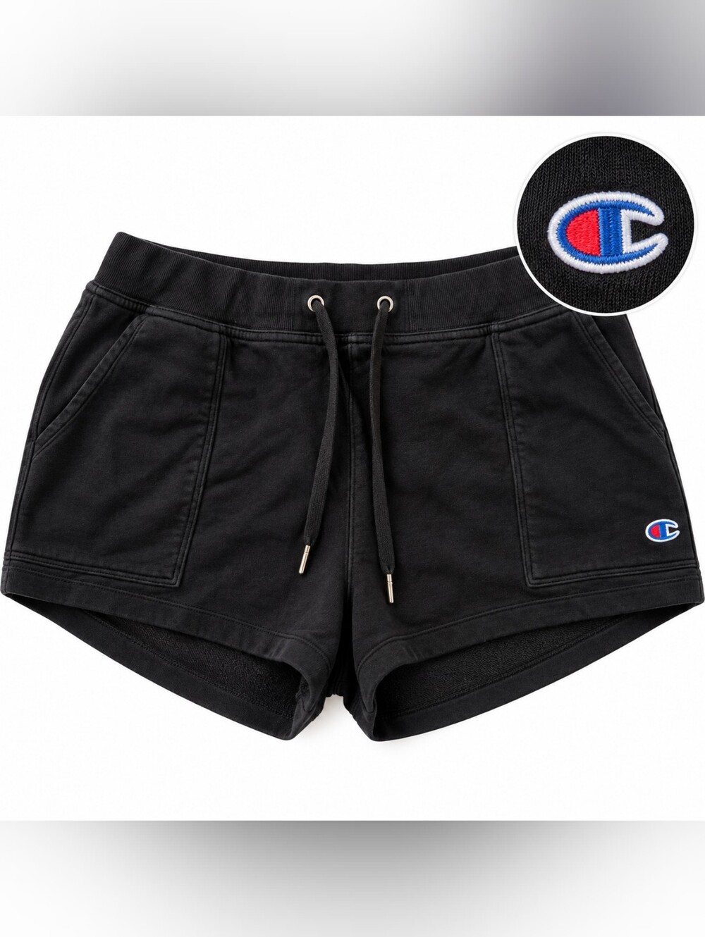 Champion Women's Black Terry Drawcord Athletic Shorts with Logo